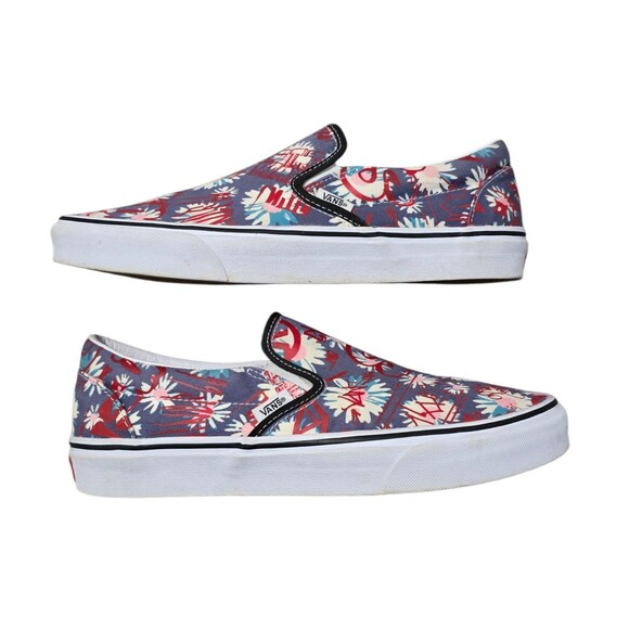 Vans Classic Slip on Shoes Womens Size 10 Crew Graffiti Floral Red Blue Canvas - Picture 6 of 11